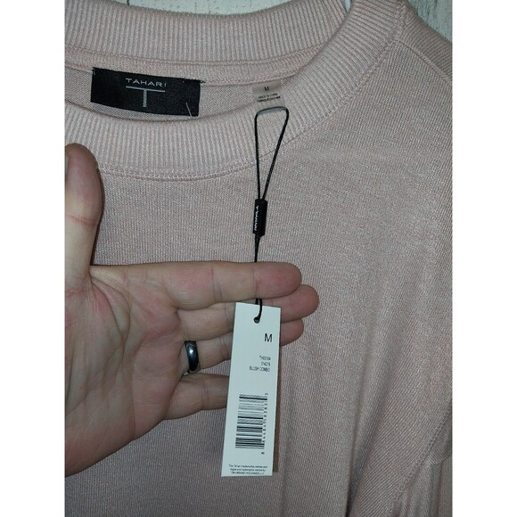 Tahari Women's Medium Ruffle Sleeve Lightweight Sweater In Blush - Picture 5 of 8